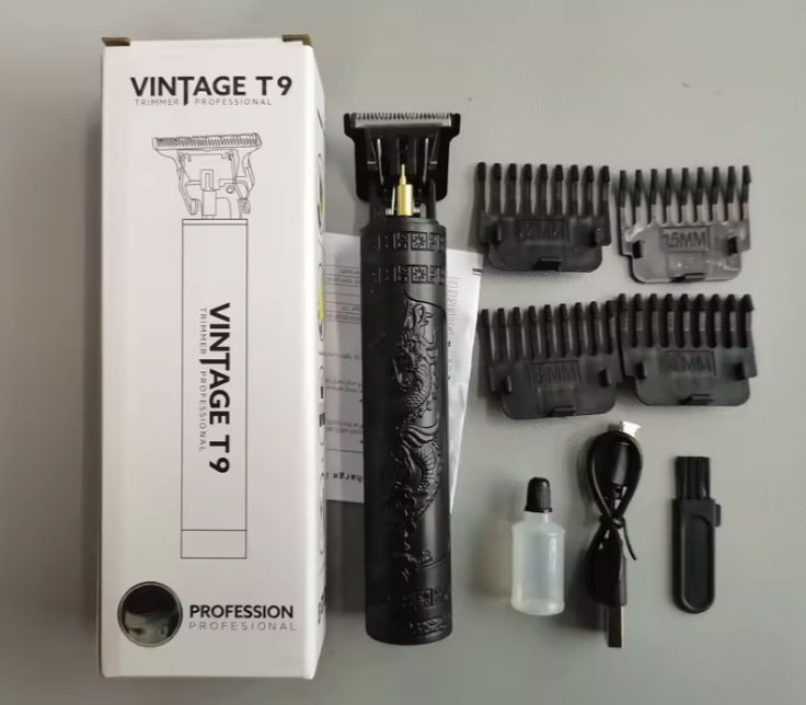 T9 Electric Hair Cutting Machine Rechargeable Barber Trimmer Professional Men's Shaver Vintage Dragon Buddha Stainless Steel