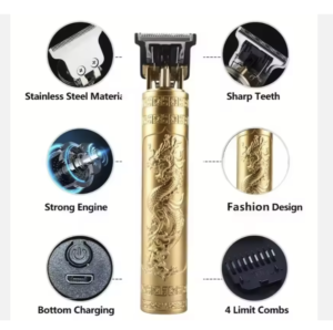 T9 Electric Hair Cutting Machine Rechargeable Barber Trimmer Professional Men's Shaver Vintage Dragon Buddha Stainless Steel